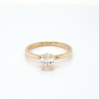 Custom Made Four Claw Yellow Gold Solitaire Oval Diamond Engagement Ring for Dakotah