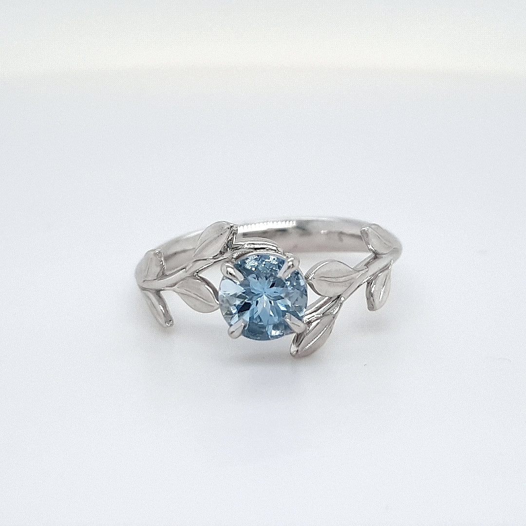 Custom Made Aquamarine Leaf Style Engagement Ring for Peby