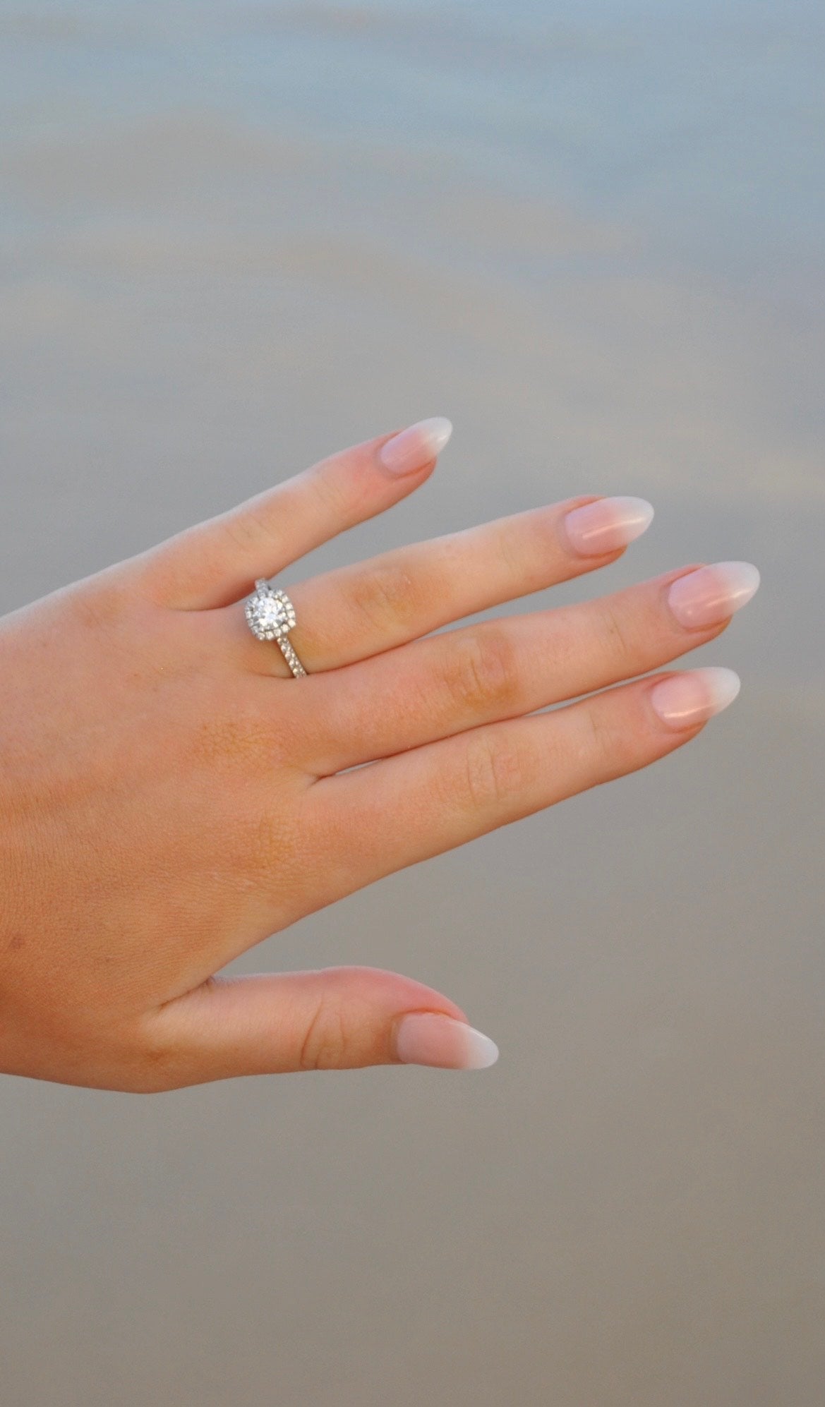 Palladium White Gold Diamond Halo Engagement Ring for Jade